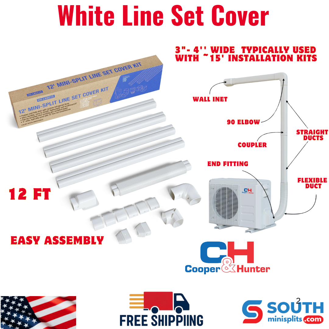12FT PVC Decorative Line Set Cover Kit for Ductless Mini Split Air Conditioners, Heat Pumps, and Inverters systems. - South Mini Splits
