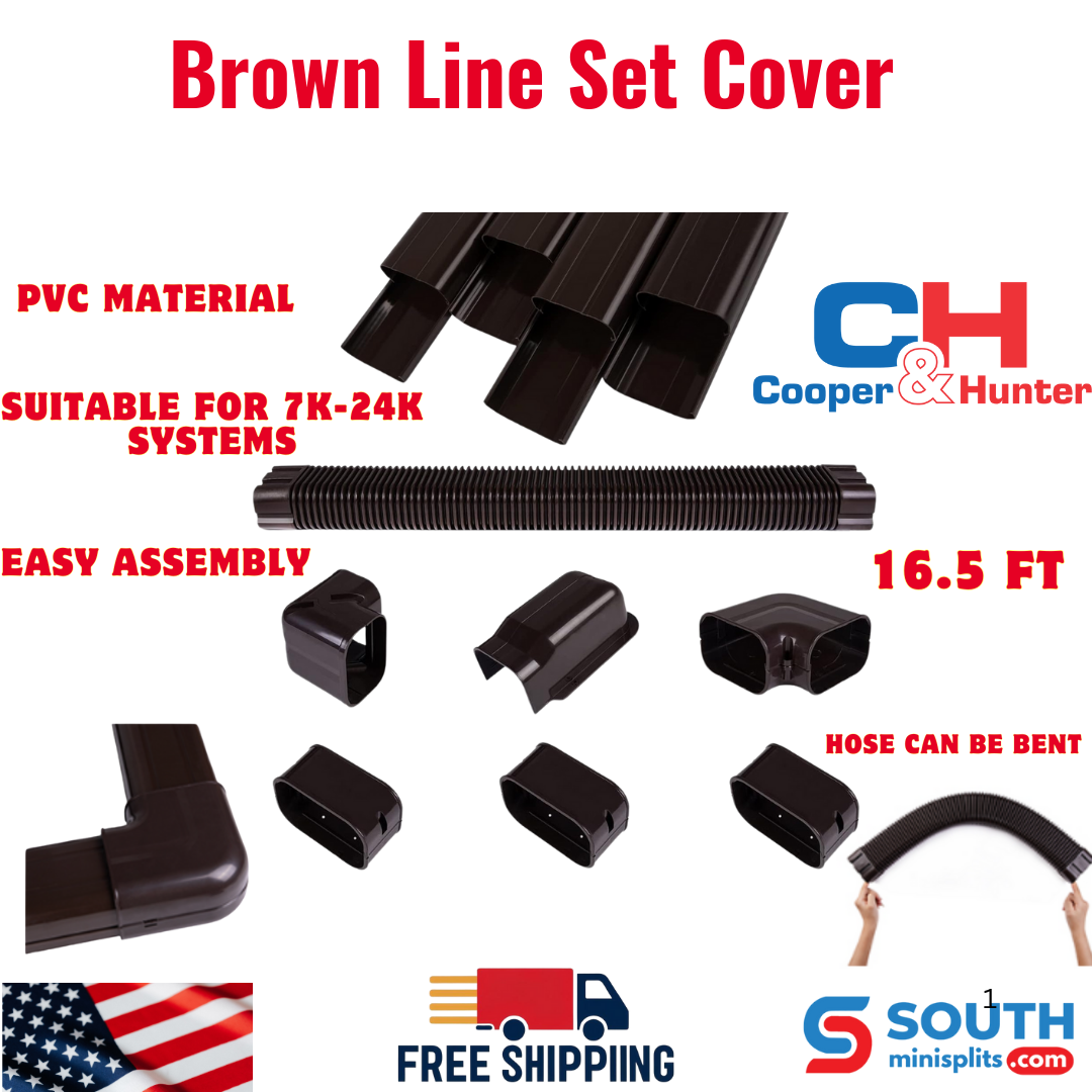 16.5FT Brown PVC Decorative Line Set Cover Kit for Ductless Mini Split Air Conditioners, Heat Pumps, and Inverters systems.
