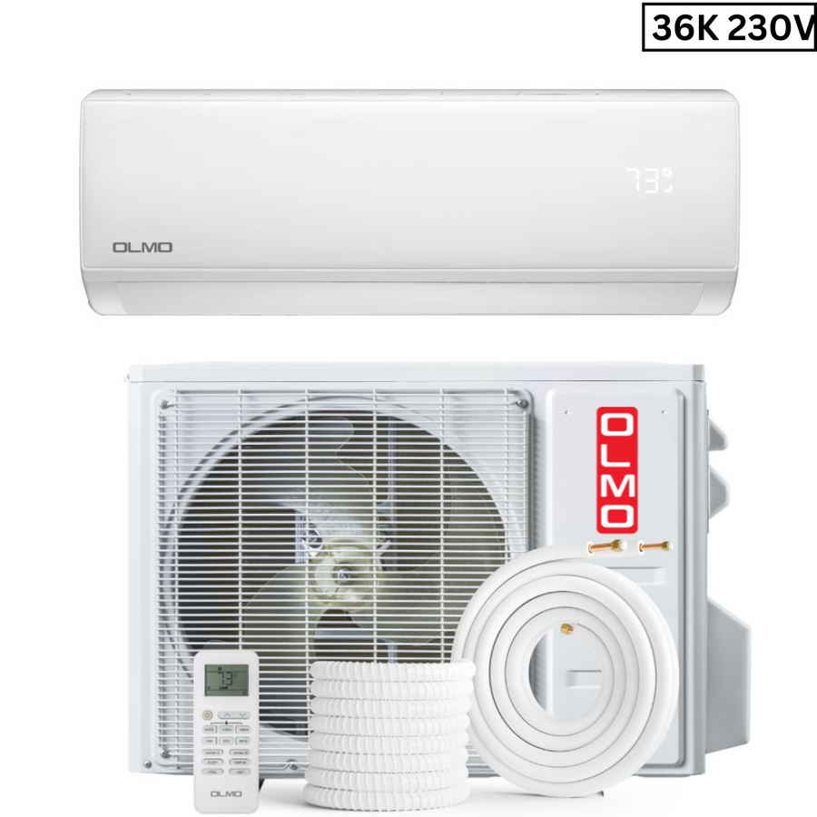OLMO Sierra Single-Zone Series R410A, 36,000 BTU/h 3 Ton Mini Split Air Conditioner and Heat Pump, 19 SEER2, 208-230V, Ductless Wall Mount, WIFI Enabled with Optional 16FT Installation Kit - South Mini Splits