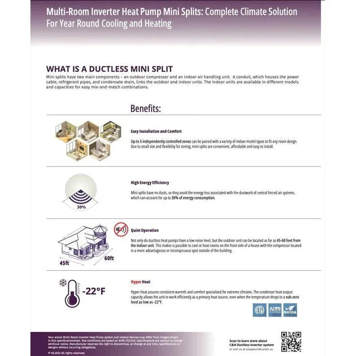 Cooper & Hunter 2 Zone OLIVIA Series Mini Split A/C and Heat Pump System