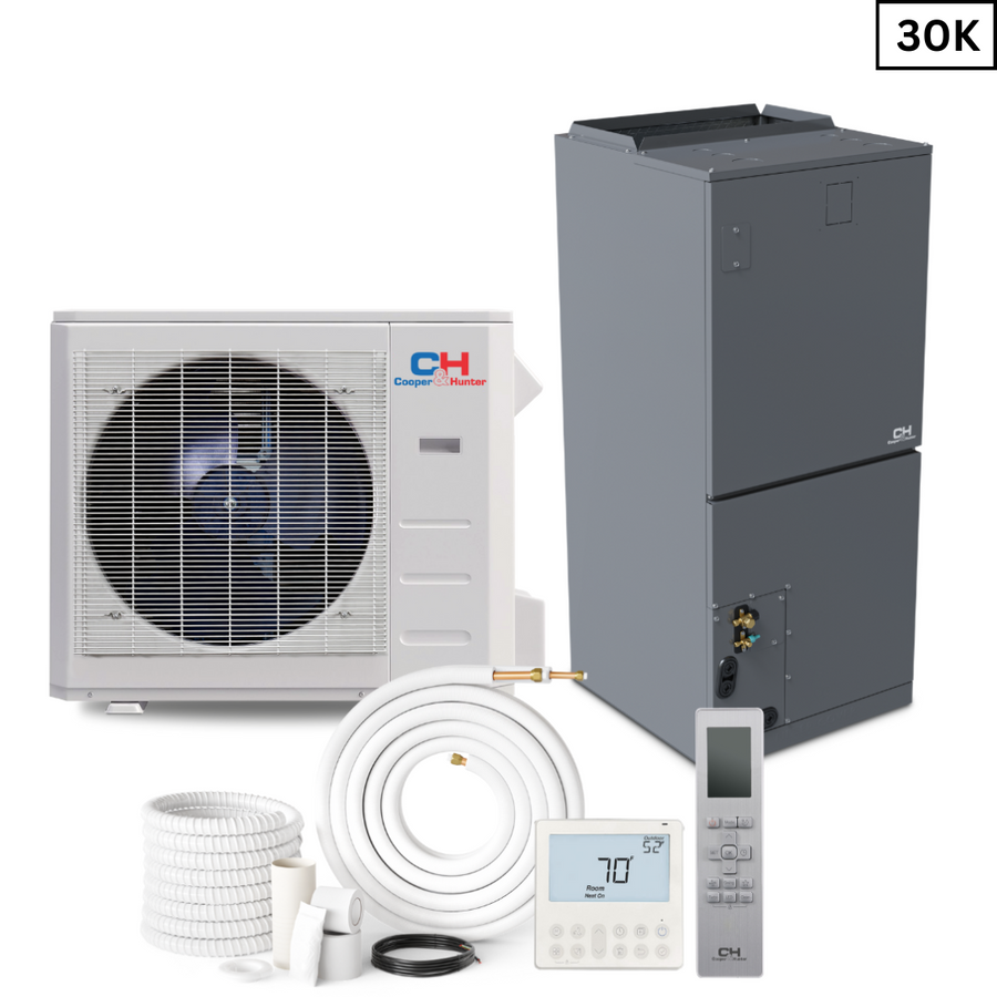 Cooper&Hunter R454B, 30,000 BTU 3 TON 17 SEER Ducted Mini Split and Heat Pump Inverter System with Multi Position Air Handler Unit with Wi-Fi Included - Choose your Installation Kit and Heat Strip Size -CH-RS30MAHU + CH-REL30-230VO - South Mini Splits