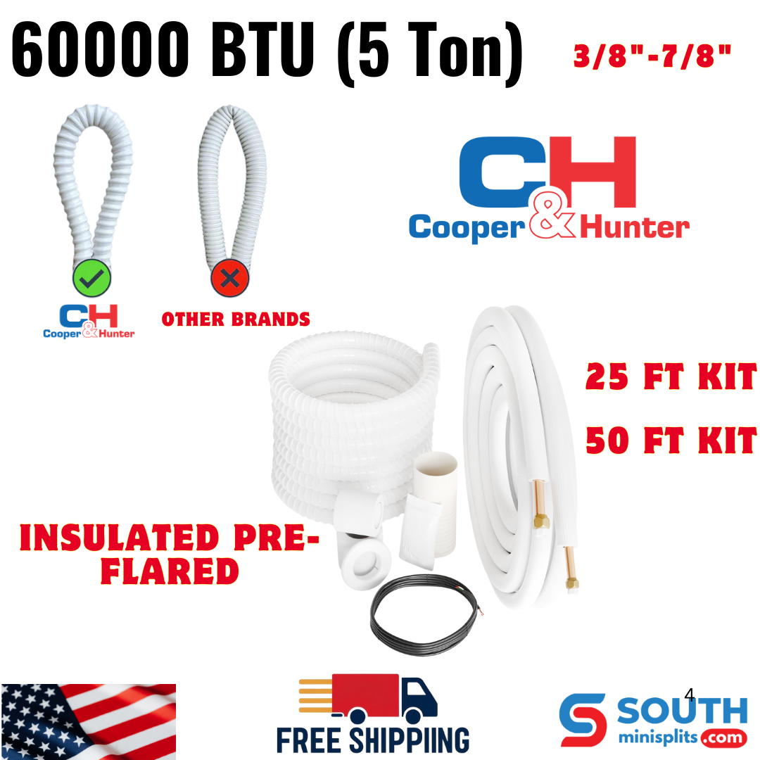 3/8"-7/8" Mini Split Installation Kit Insulated Pre-Flared 25ft/50ft with Connection Wires - South Mini Splits