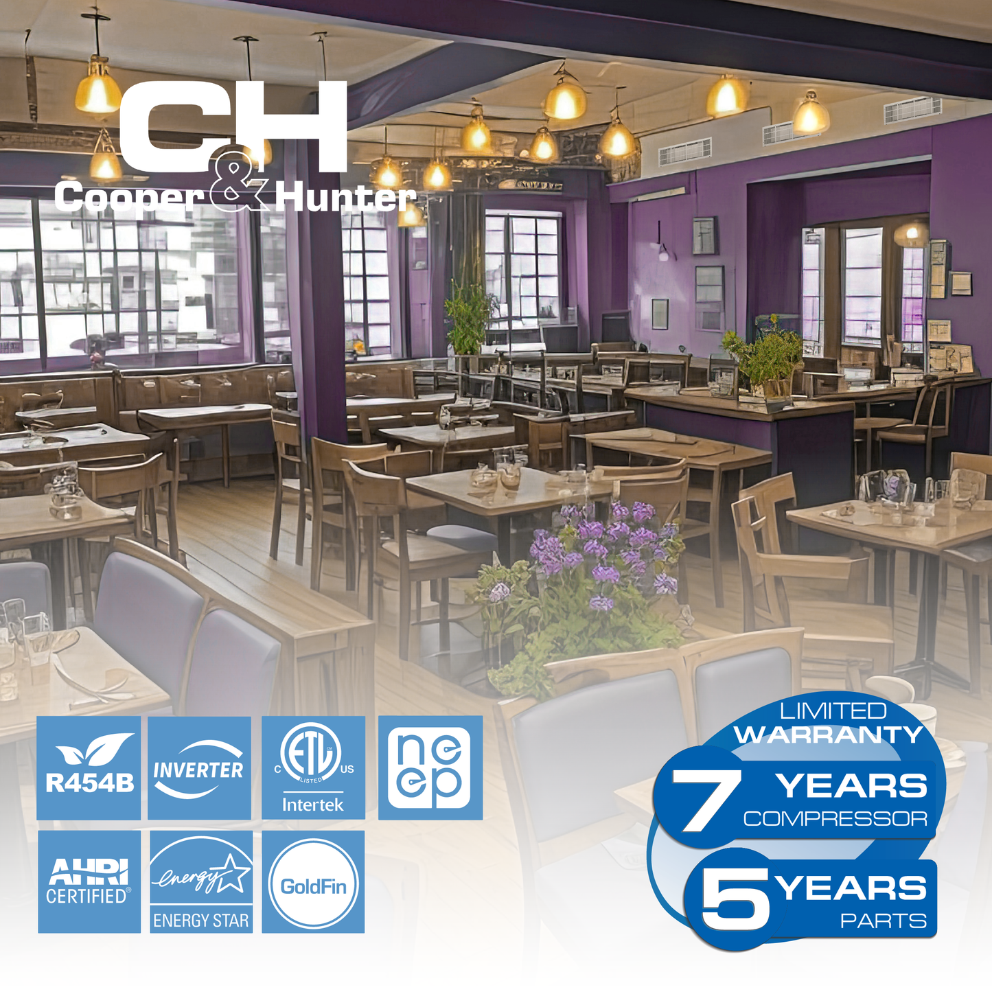 Cooper&Hunter 6-Zone Mini Split AC & Heat Pump -- 60000 (5.0 Ton), Slim Duct Units (6K+6K+9K+12K+12K+18K BTU), Inverter Technology, 230V, Heating & Cooling - R454B