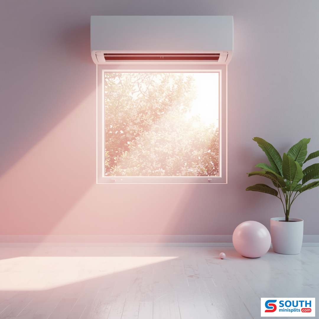 Aircon inside room white outside is summer