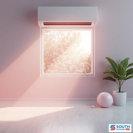 Aircon inside room white outside is summer