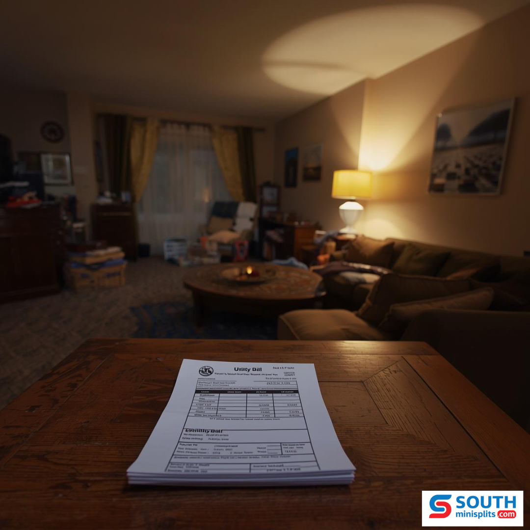 Room with ac and on the table is utility bill