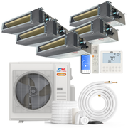 Cooper&Hunter Hyper Heat 5-Zone Ducted Mini Split AC & Heat Pump -- 36000 BTU (3.0 Ton) Without Shut-off Valves, Slim Ducts Units (6K+6K+6K+9K+9K) BTU, Inverter Technology, 230V, Heating & Cooling