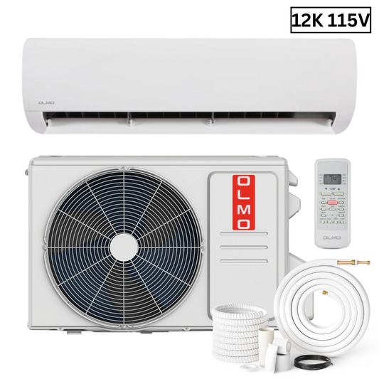 OLMO R410A, 12000 BTU 115V 17.4 SEER 1 Ton Mini Split Ductless Air Conditioner Heat Pump, Alpic Eco Series + Installation Kit Option. SKU OS-EL12ALP115VI + OS-EL12ALP115VO