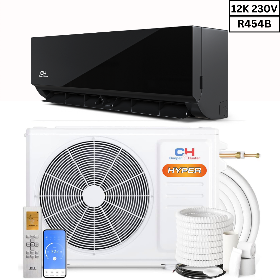 Cooper & Hunter Olivia Midnight Hyper Series, 1 Ton, R454B, 12,000 BTU Ductless Mini Split AC/Heater, 24.0 SEER Inverter, 230V/60HZ, Wall Mount, Heat Pump, Wi-Fi, Optional Install Kit CH-RB12MOLVWM-230VI + CH-RHP12-230VO - South Mini Splits