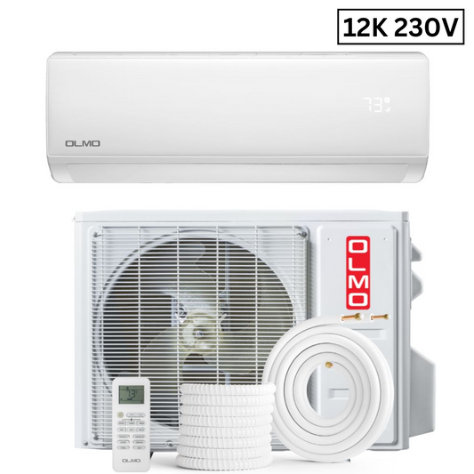 OLMO Sierra Series, R32 Mini Split, 12,000 BTU 230V Single Zone 1 Ton High Wall Air Conditioner and Heat Pump, Ductless Inverter System, 20 SEER Single Head, with WI-FI and 16FT Installation Kit Included, OS-12SRW-230VI + OS-12SR-230VO