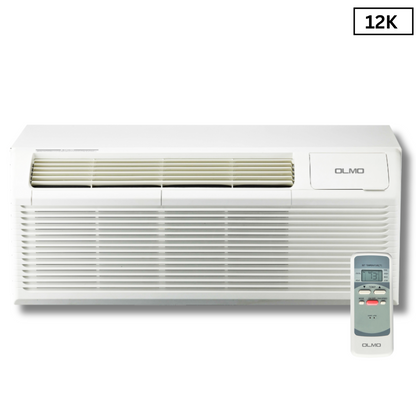 OLMO 12,000 BTU Smart PTAC Packaged Terminal Air Conditioner with Heat Strip 230V, Through The Wall System With Optional Sleeve and Grill  - PTHP Heating And Cooling With Electric Cord and Remote Control OS-MBW-12HS