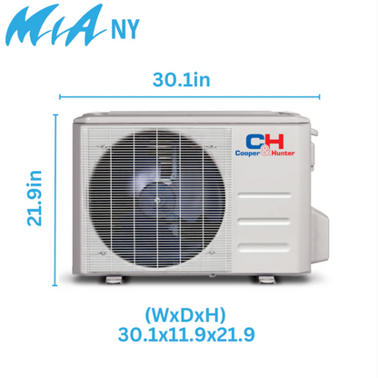 Cooper & Hunter MIA Series, 1 Ton Air Conditioner and Heat Pump, R410A, 12000 BTU Wall Mount Ductless Mini Split, 21.4 SEER Inverter System, 230V/60HZ, Single Head, Includes Wi-Fi and Optional Installation Kit. SKU CH-NY12MIA-230VI + CH-NY12MIA-230VO