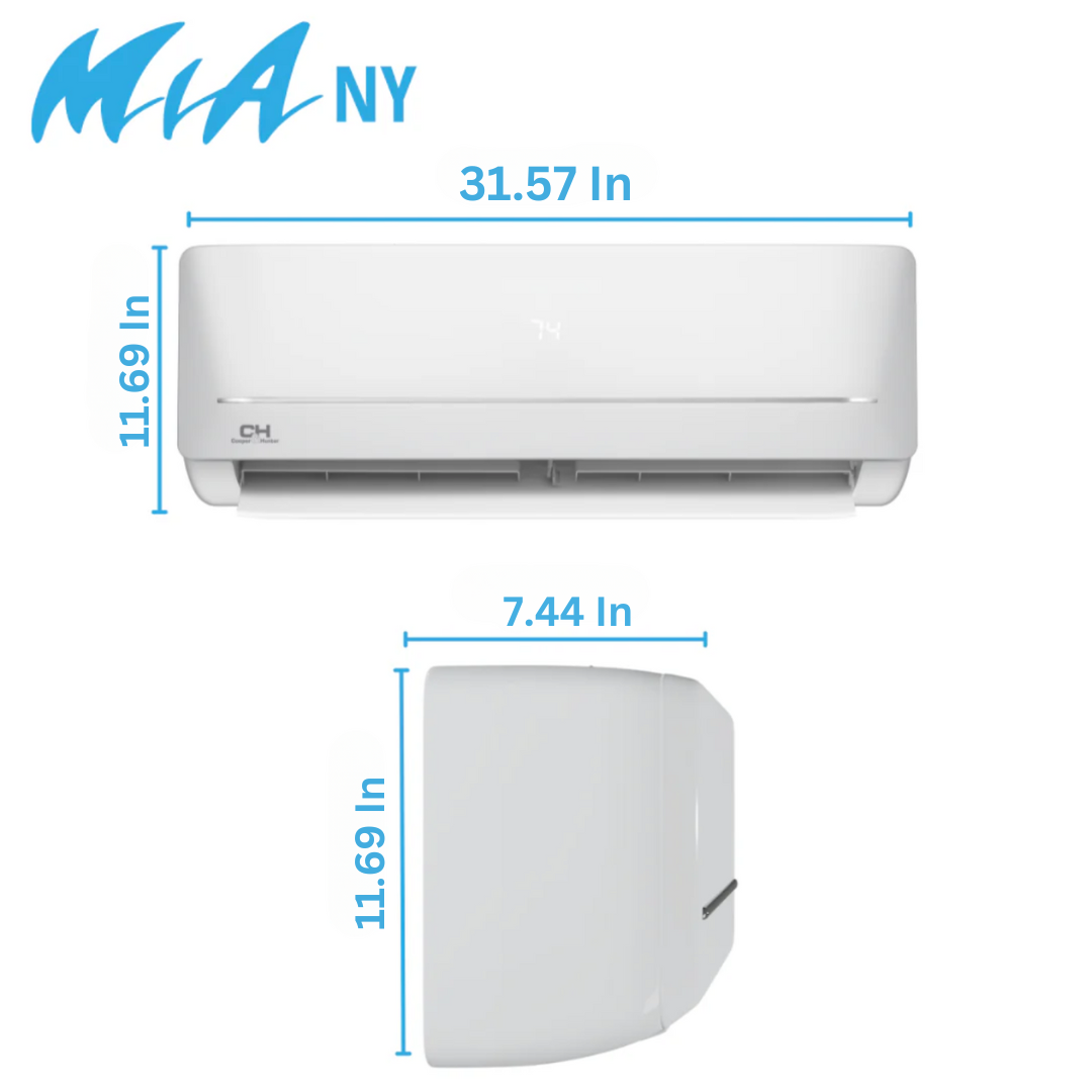 Cooper & Hunter MIA Series, 1 Ton Air Conditioner and Heat Pump, R410A, 12000 BTU Wall Mount Ductless Mini Split, 21.4 SEER Inverter System, 230V/60HZ, Single Head, Includes Wi-Fi and Optional Installation Kit. SKU CH-NY12MIA-230VI + CH-NY12MIA-230VO - South Mini Splits