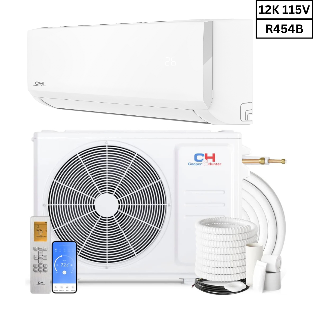 Cooper&Hunter Olivia Series R454B 1 Ton Single Zone Air Conditioner Heat Pump 12000 BTU Ductless Mini Split Wall Mount 23.1 SEER Inverter System 208-230V/60HZ Single Head Wi-Fi Optional Install Kit CH-R12MOLVWM-230VI + CH-RES12-230VO *waitlisted