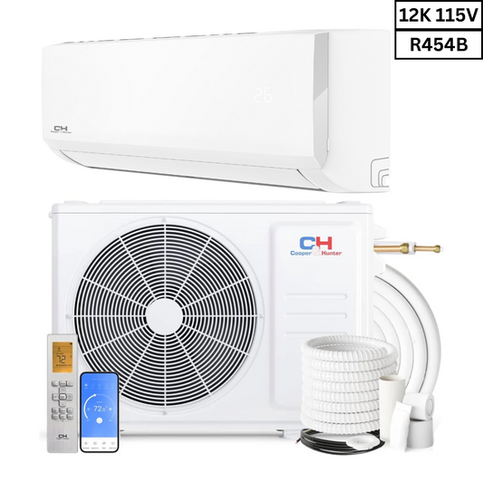 Cooper&Hunter Olivia Series R454B 12000 BTU/h 115V/60HZ 1 Ton 23.2 SEER Ductless Mini Split Wall Mount AC/Heater With WIFI Optional Installation Kit CH-R12OLVWM-115VI + CH-RES12-115VO