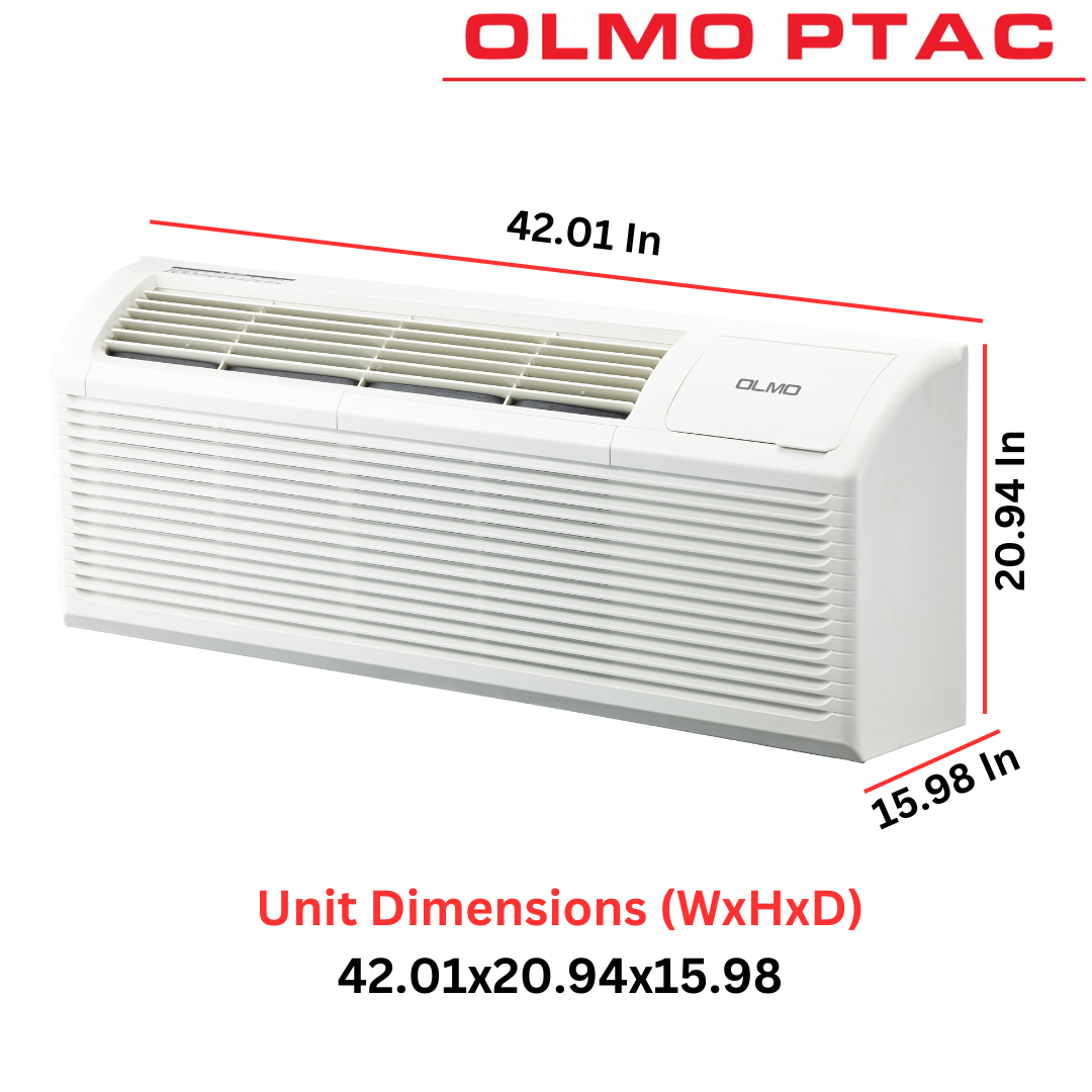 OLMO 12,000 BTU Smart PTAC Packaged Terminal Air Conditioner with Heat Strip 230V, Through The Wall System With Optional Sleeve and Grill  - PTHP Heating And Cooling With Electric Cord and Remote Control OS-MBW-12HS