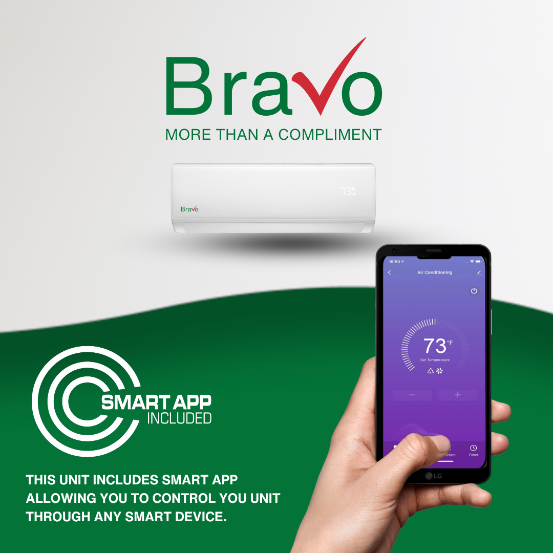 Bravo Single Zone Wall Mount, 2 Ton Air Conditioner and Heat Pump, 24,000 BTU Wall Mount Ductless Mini Split, 17 SEER Inverter System, 230V/60HZ, Single Head, Smart app and Installation Kit with 13FT Communication Wires Included - South Mini Splits