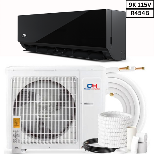 Cooper&Hunter Single-Zone R454B 9000 BTU 115V Olivia Midnight Series Black High Wall Single Head Wall-Mount AC Unit Heat Pump Mini Split Inverter 0.75 Ton 24.5 SEER2 Wi-Fi Opt Install Kit CH-RB090LVWM-115VI + CH-RES09-115VO