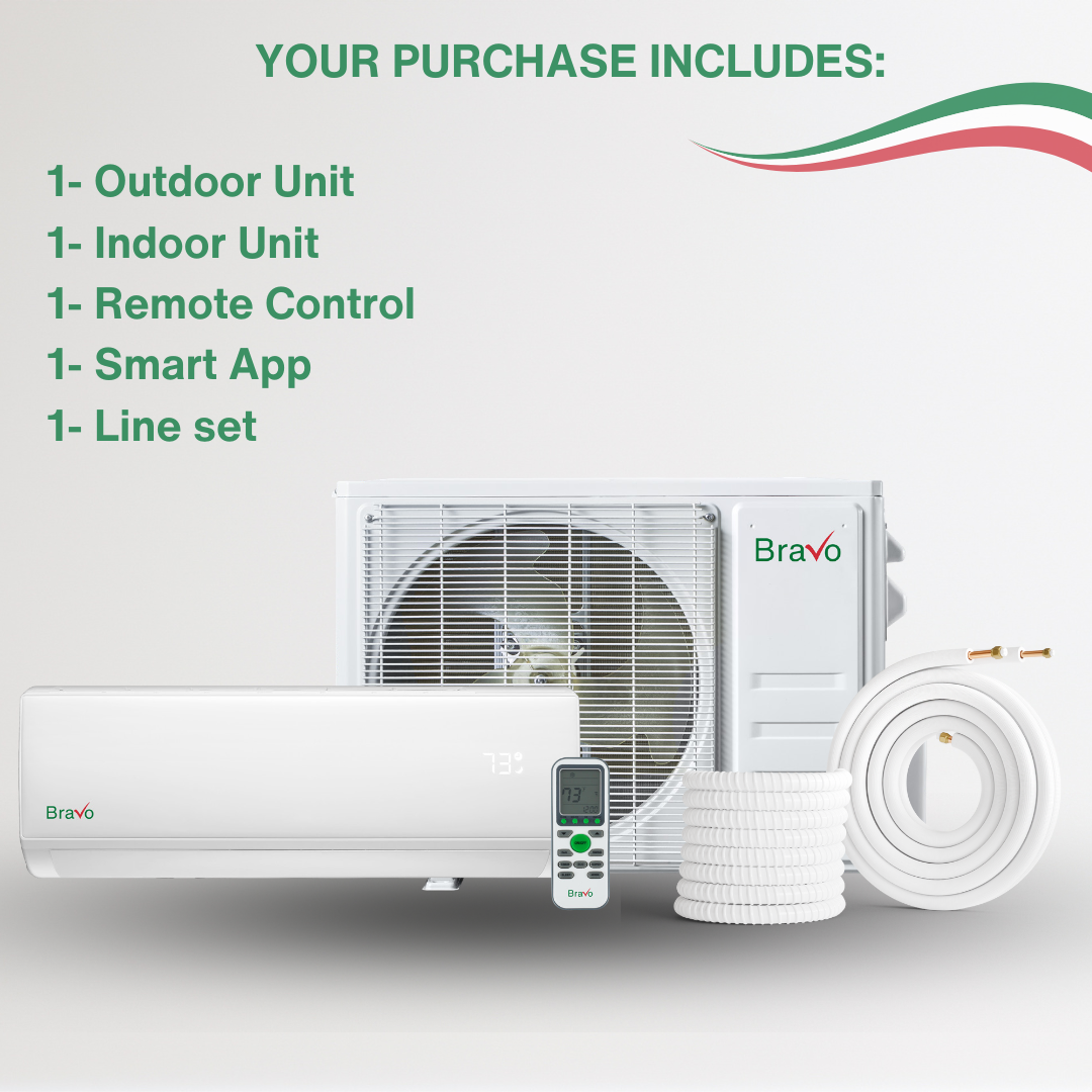 Bravo Single Zone Wall Mount, 2 Ton Air Conditioner and Heat Pump, 24,000 BTU Wall Mount Ductless Mini Split, 17 SEER Inverter System, 230V/60HZ, Single Head, Smart app and Installation Kit with 13FT Communication Wires Included - South Mini Splits