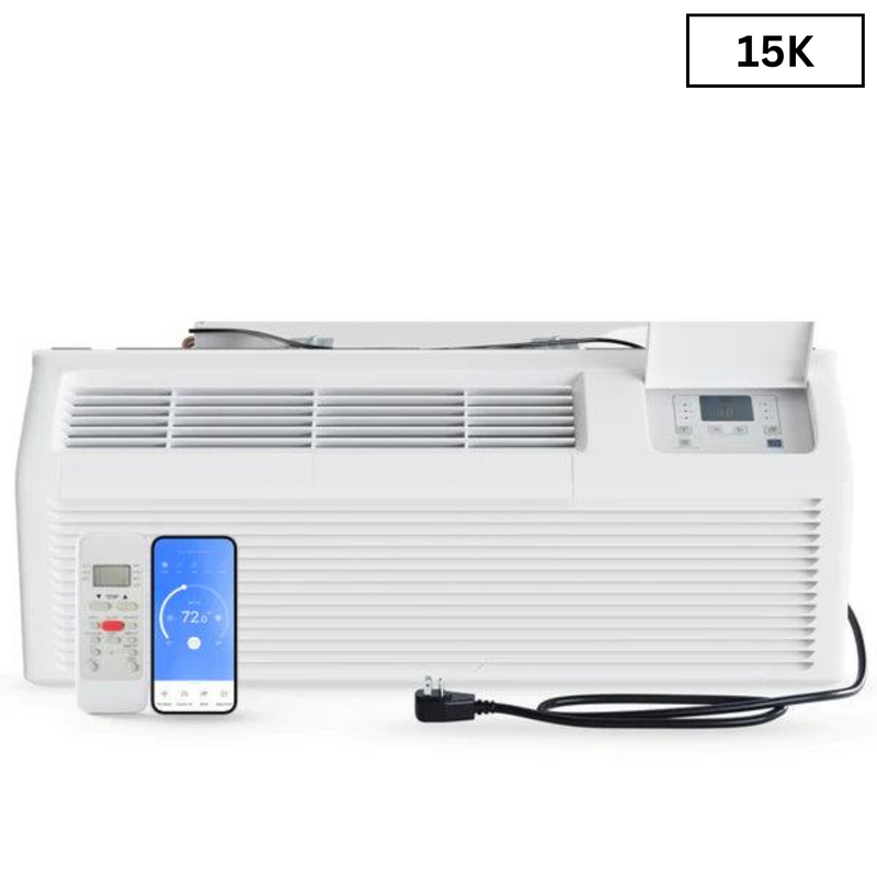 Cooper & Hunter 15,000 BTU Smart PTAC Packaged Terminal Air Conditioner 230V, Through The Wall System With Heat Pump - PTHP Heating And Cooling With Electric Cord and Remote Control CH-PTW-HE15HP