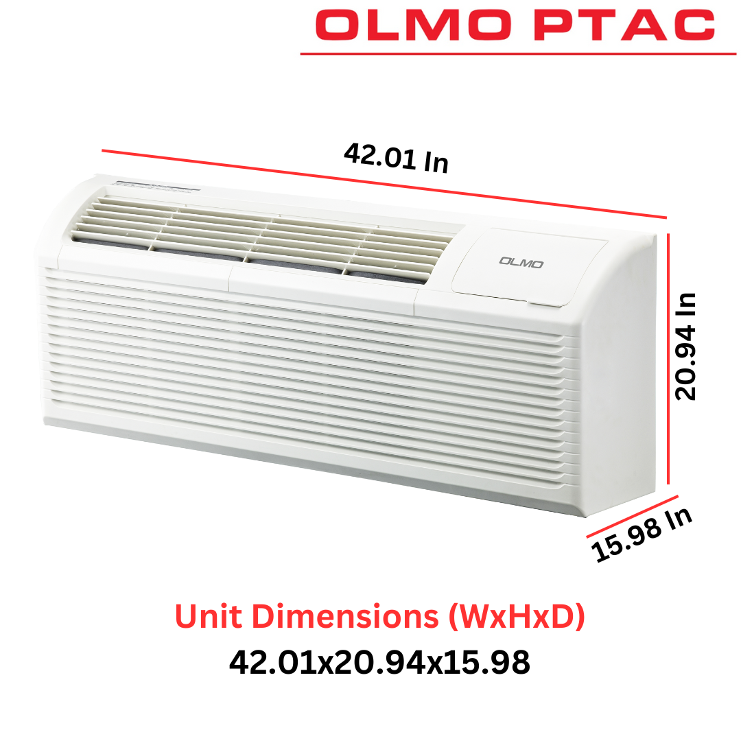 OLMO 15,000 BTU Smart PTAC Packaged Terminal Air Conditioner with Heat Strip 230V, Through The Wall System With Optional Sleeve and Grill - PTHP Heating And Cooling With Electric Cord and Remote Control OS-MBW-15HS - South Mini Splits