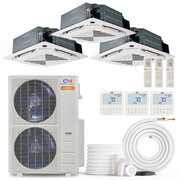 Cooper&Hunter Hyper Heat 3-Zone Ductless Mini Split AC & Heat Pump -- 48000 BTU (4.0 Ton) Without Shut-off Valves, 4-Way Ceiling Cassette Units (9K+9K+24K) BTU, Inverter Technology, 230V, Heating & Cooling