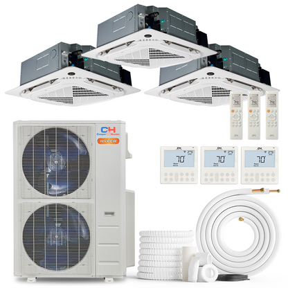 Cooper&amp;Hunter Hyper Heat 3-Zone Ductless Mini Split AC &amp; Heat Pump -- 55000 BTU (4.6 Ton) Without Shut-off Valves, 4-Way Ceiling Cassette Units (9K+9K+9K) BTU, Inverter Technology, 230V, Heating &amp; Cooling