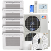 Cooper&Hunter Hyper Heat 5-Zone Ductless Mini Split AC & Heat Pump -- 55000 BTU (4.6 Ton) Without Shut-off Valves, Floor Console Units (12K+12K+12K+12K+18K) BTU, Inverter Technology, 230V, Heating & Cooling