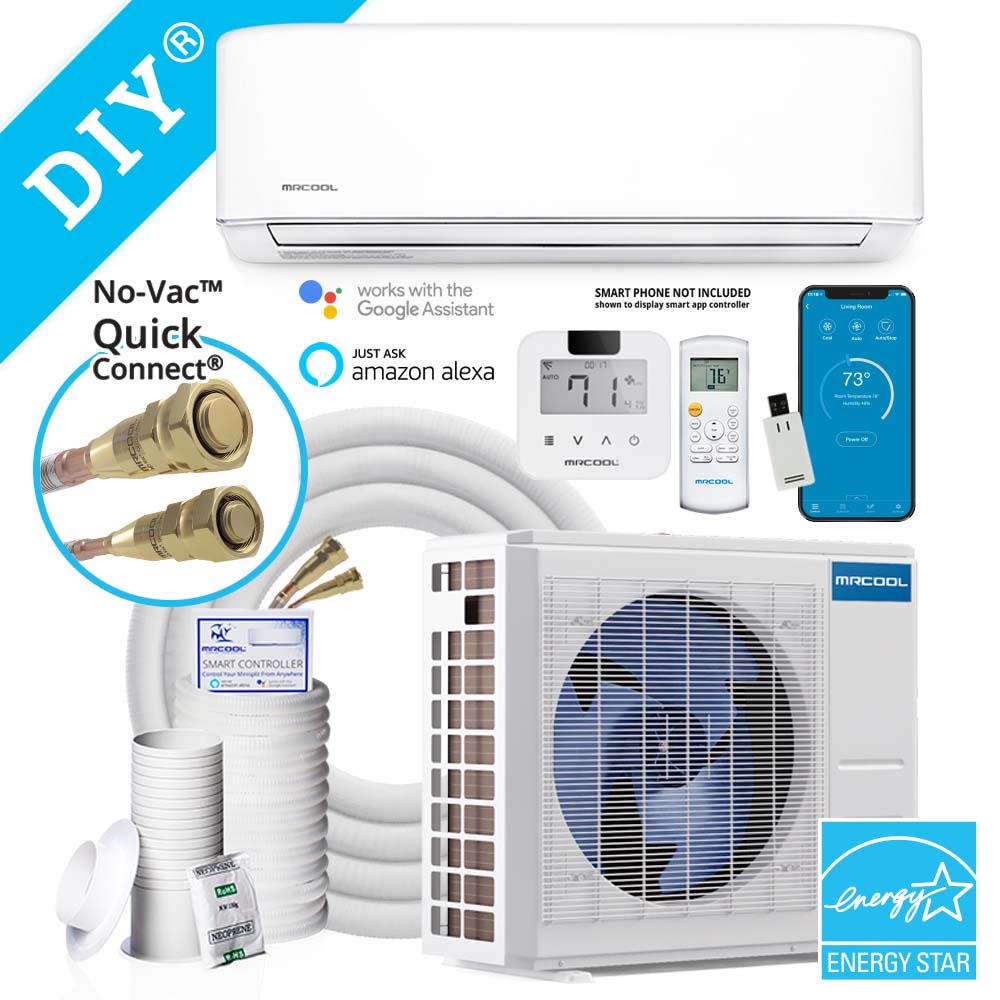 MRCOOL DIY R410A 4th Gen E STAR Mini Split - DIY 18,000 BTU (1.5 TON) 22.7 SEER2 Ductless Air Conditioner and Heat Pump with Quiet Wall Mount, Wi-Fi and includes Pre-Charged 25FT Installation Kit Complete Inverter High Wall System - DIY-18-HP-WM-230C25