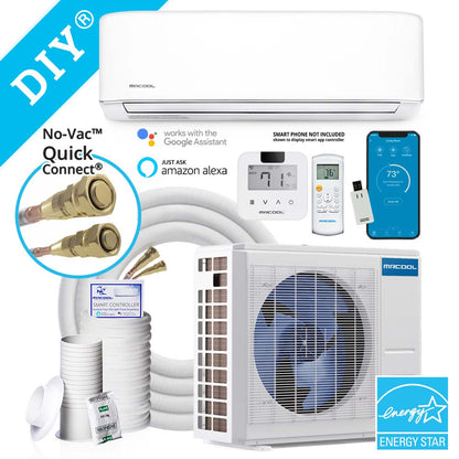 MRCOOL DIY R410A 4th Gen E STAR Mini Split - DIY 18,000 BTU (1.5 TON) 22.7 SEER2 Ductless Air Conditioner and Heat Pump with Quiet Wall Mount, Wi-Fi and includes Pre-Charged 25FT Installation Kit Complete Inverter High Wall System - DIY-18-HP-WM-230C25