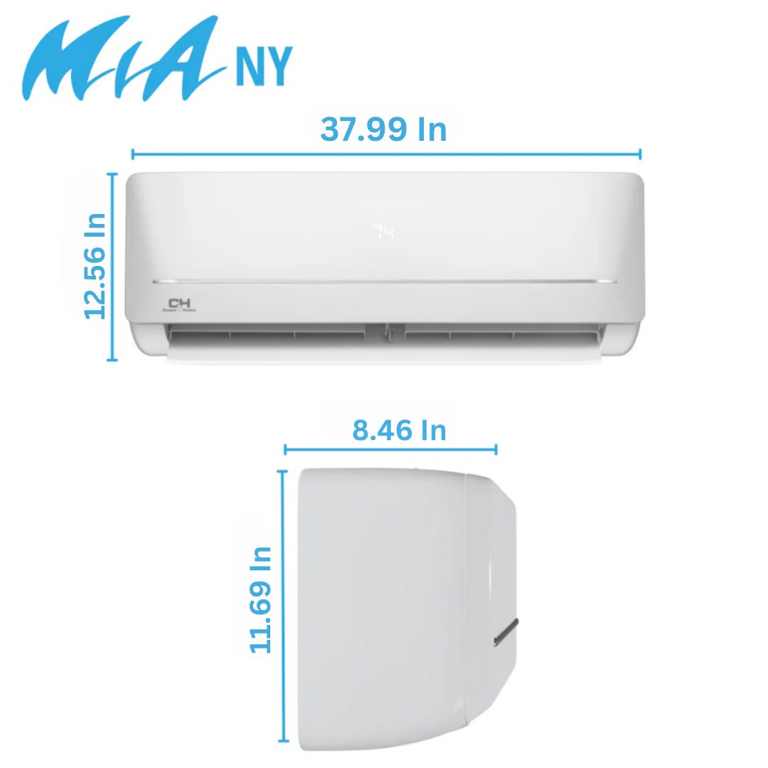 Cooper & Hunter MIA Series, 1.5 Ton Air Conditioner and Heat Pump, R410A, 18000 BTU Wall Mount Ductless Mini Split, 19 SEER Inverter System, 230V/60HZ, Single Head, Includes Wi-Fi and Optional Installation Kit. SKU CH-NY18MIA-230VI + CH-NY18MIA-230VO