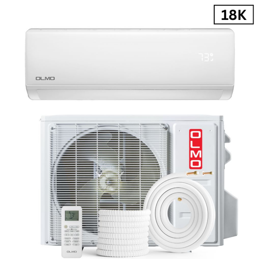 OLMO Sierra Series, R32 Mini Split, 18,000 BTU 230V Single Zone 1.5 Ton High Wall Air Conditioner and Heat Pump, Ductless Inverter System, 21 SEER Single Head, with WI-FI and 16FT Installation Kit Included, OS-18SRW-230VI + OS-18SR-230VO