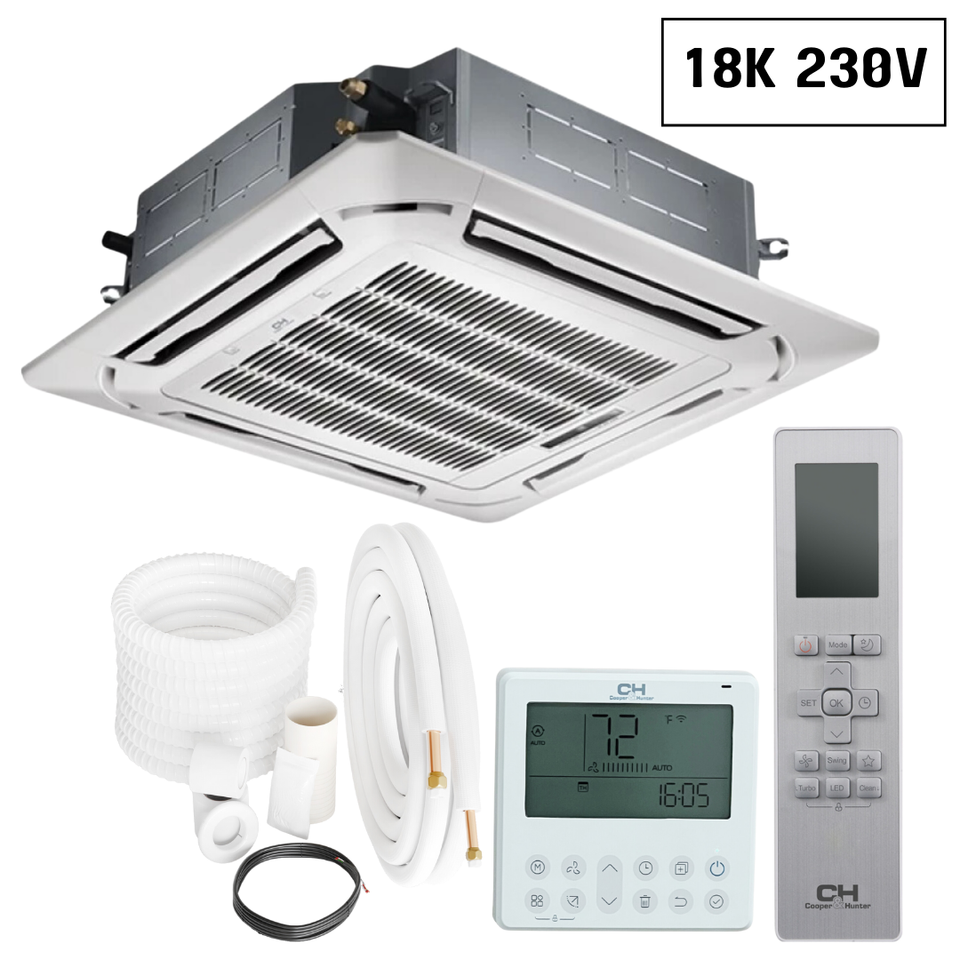 Cooper&Hunter Multi-Zone R454B, 18,000 BTU 230V Indoor Four-Way Ceiling Cassette Air Conditioning Unit for Heat Pump, Mini Split Inverter System Up To 22.6 SEER2 with WI-FI Enabled Thermostat and Humidity Sensor - CH-RH18MCT