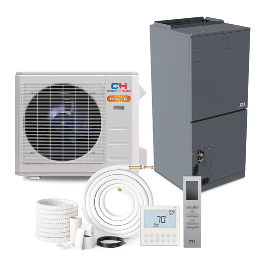 Cooper & Hunter 24,000 BTU High Efficiency Hyper 2 TON, R410A, 18.4 SEER Heat Pump Split System with Multi Position Air Handler with Optional Installation Kit and Optional Auxiliary Heat Strip. CH-M24AHU + CH-HPR24-230VO