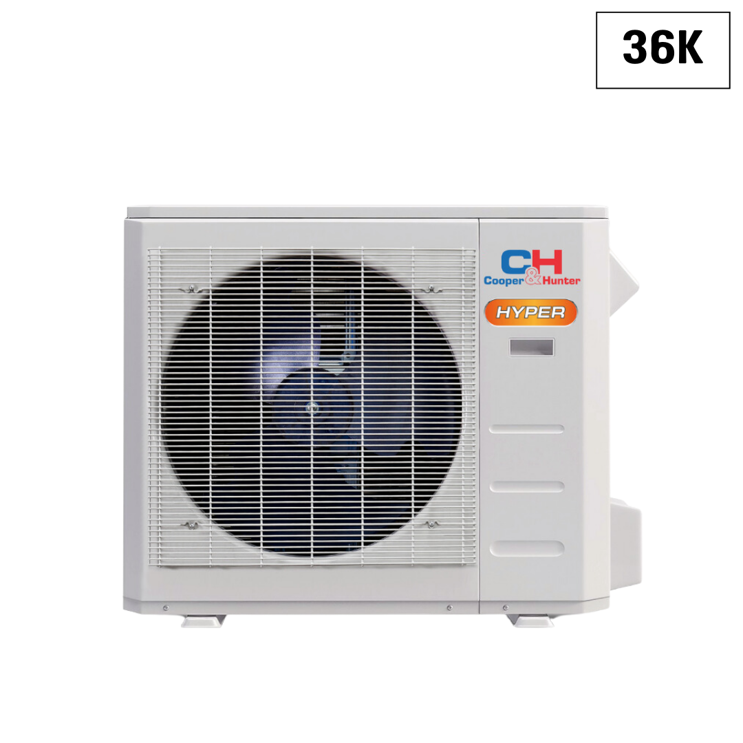 Cooper&Hunter High Efficiency Hyper Heat Multi-Zone R454B, 36,000 BTU (3 Ton) 230V Outdoor Condenser Air Conditioner, Heat Pump, Mini Split Inverter System Up To 23 SEER2 (2-5 Zones) without shut-off valves CH-RHP36M-230VO