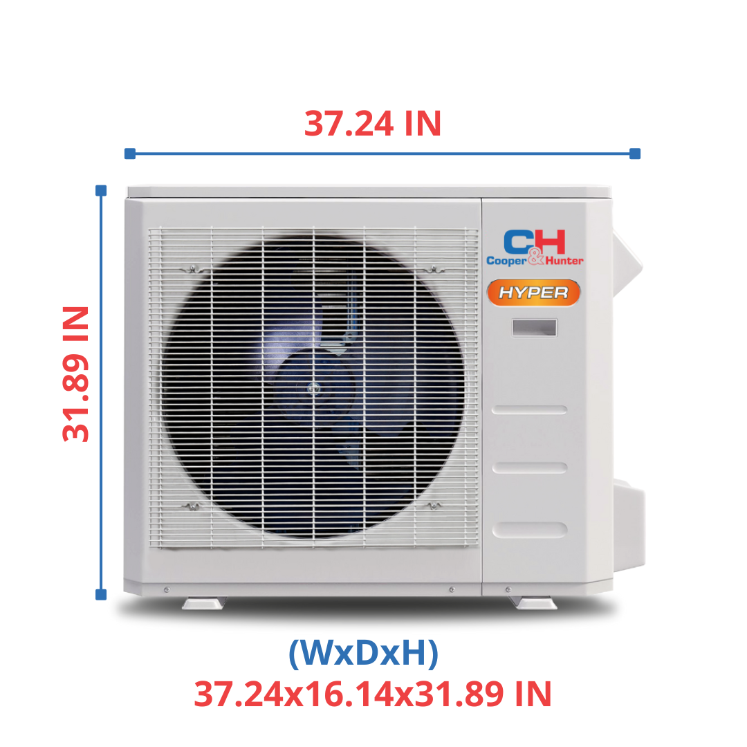 Cooper&Hunter High Efficiency Hyper Heat Multi-Zone R454B, 36,000 BTU (3 Ton) 230V Outdoor Condenser Air Conditioner, Heat Pump, Mini Split Inverter System Up To 23 SEER2 (2-5 Zones) without shut-off valves CH-RHP36M-230VO