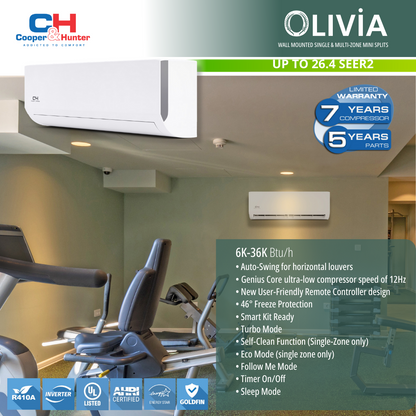 Cooper&amp;Hunter | Cooper&amp;Hunter Olivia Series R454B, 9,000 BTU White Wall-Mount Indoor Unit, 230V Mini Split Heat Pump Inverter System, Up to 26 SEER2 with Wi-Fi, Optional Installation Kit - CH-R09MOLVWM-230VI | CLICK HERE TO CONTACT US FOR CUSTOM QUOTES AND QUESTIONS 
CLICK TO CALL US 737-738-6329 FOR ANY QUES