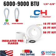 Line set 1/4"-3/8"  Installation Kit for Ductless Mini Split, Insulated Pre-Flared Copper 16ft/25ft/50ft with Data Wire for 6000-9000 BTU Unit Systems - South Mini Splits
