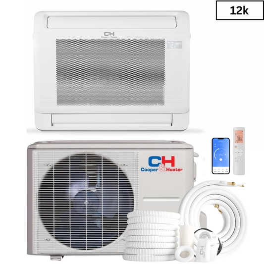 Cooper & Hunter Mini Floor Console 12,000 BTU 230V Air Conditioning Unit for Heat Pump, Ductless Mini Split Inverter System Up To 25 SEER2 with Optional Installation Kit. CH-12MMC-230VI + CH-ES12-230VO