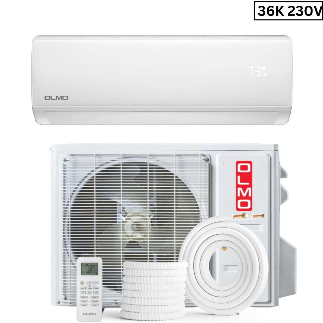 OLMO Sierra Single-Zone Series R410A, 36,000 BTU/h 3 Ton Mini Split Air Conditioner and Heat Pump, 19 SEER2, 208-230V, Ductless Wall Mount, WIFI Enabled with Optional 16FT Installation Kit