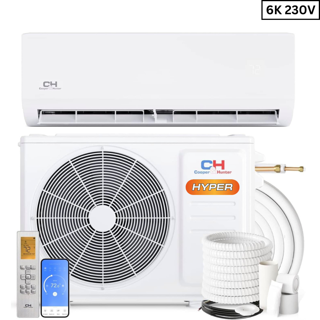 Cooper&Hunter Single-Zone R410A, 6,000 BTU 230V Olivia Hyper Series Wall-Mount Air Conditioning Unit for Heat Pump, Mini Split Inverter System, 0.5 Ton 23 SEER2 with Wi-Fi, Optional Installation Kit - CH-06MOLVWM-230VI + CH-HPR06F9-230VO - South Mini Splits