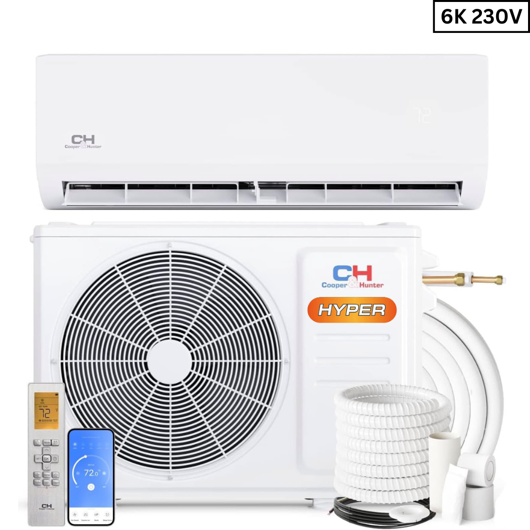 Cooper&Hunter Single-Zone R410A, 6,000 BTU 230V Olivia Hyper Series Wall-Mount Air Conditioning Unit for Heat Pump, Mini Split Inverter System, 0.5 Ton 23 SEER2 with Wi-Fi, Optional Installation Kit - CH-06MOLVWM-230VI + CH-HPR06F9-230VO