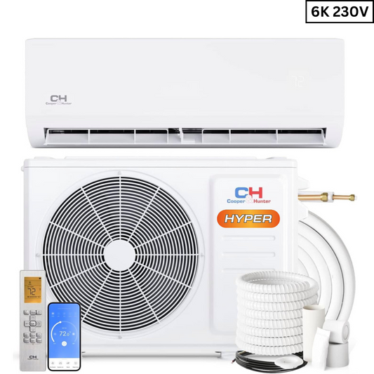 Cooper&Hunter Single-Zone R410A, 6,000 BTU 230V Olivia Hyper Series Wall-Mount Air Conditioning Unit for Heat Pump, Mini Split Inverter System, 0.5 Ton 23 SEER2 with Wi-Fi, Optional Installation Kit - CH-06MOLVWM-230VI + CH-HPR06F9-230VO