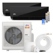 Cooper&Hunter Hyper Heat Olivia Midnight Series 2-Zone Ductless Mini Split AC & Heat Pump -- 36000 BTU (3.0 Ton) Without Shut-off Valves, Wall Mount Units (18K+24K) BTU, Inverter Technology, 230V, Heating & Cooling