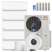 HVACSupplies.com | Cooper&Hunter Hyper Heat Olivia Series 5-Zone Ductless Mini Split AC & Heat Pump -- 48000 BTU (4.0 Ton) Without Shut-off Valves, Wall Mount Units (6K+6K+12K+18K+18K) BTU, Inverter Technology, 230V, Heating & Cooling 