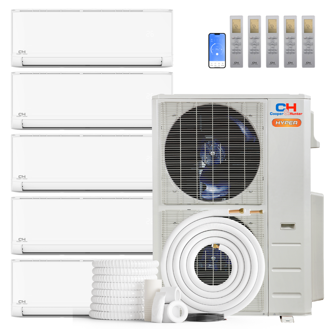 Cooper&Hunter | Cooper&Hunter Hyper Heat Olivia Series 5-Zone Ductless Mini Split AC & Heat Pump -- 55000 BTU (4.6 Ton) Without Shut-off Valves, Wall Mount Units (6K+6K+6K+6K+12K) BTU, Inverter Technology, 230V, Heating & Cooling | 
  :root{
    --hvx-golden:#0EA5A6;
    --hvx-slate:#0F172A;
    --hvx-ivory:#F8FAFC;
    --hvx-bord