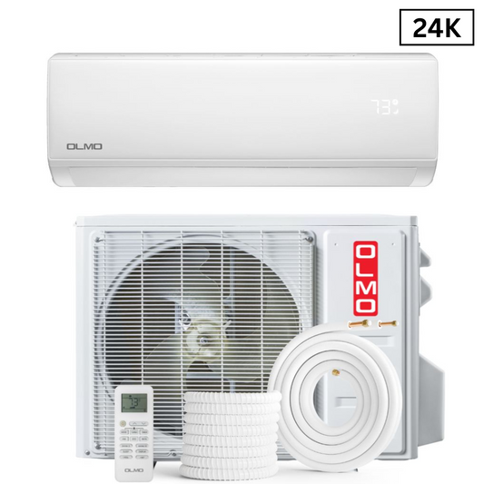 OLMO Sierra Series, R32 Mini Split, 24,000 BTU 230V Single Zone 2 Ton High Wall Air Conditioner and Heat Pump, Ductless Inverter System, 19.5 SEER Single Head, with WI-FI and 16FT Installation Kit Included, OS-24SRW-230VI + OS-24SR-230VO