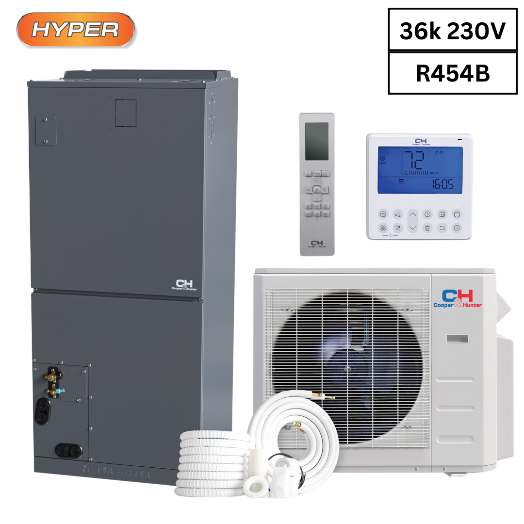 Cooper&Hunter R454B 36,000 BTU High Efficiency Hyper 3 TON 17.2 SEER Ducted Mini Split & Heat Pump Inverter System w/ Multi Position Air Handler Unit Wi-Fi Included -Choose Installation Kit & Auxiliary Heat Strip Size -CH-RS36LCAHU+CH-RHP36LCU-230VO