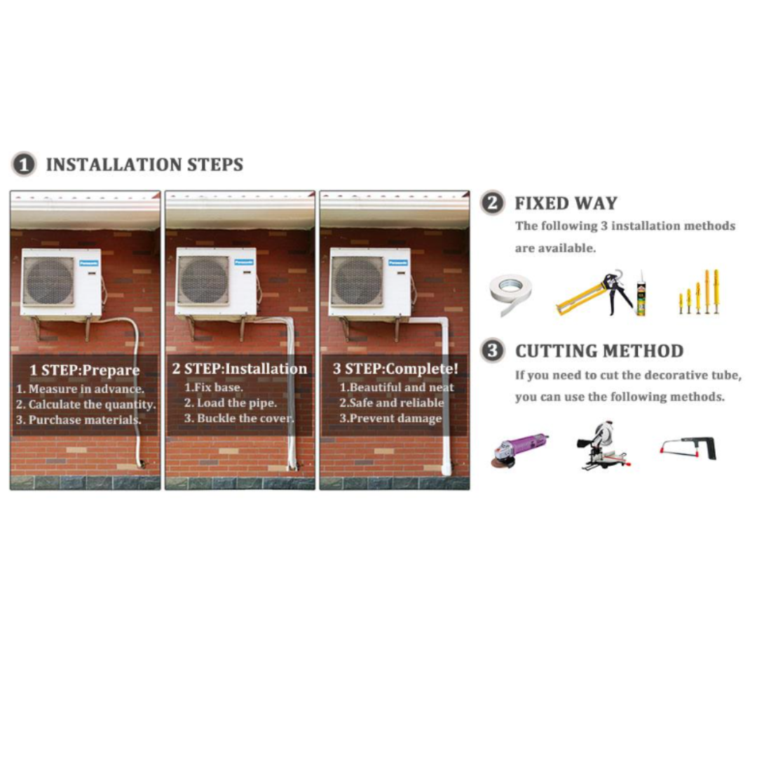 16.5FT Brown PVC Decorative Line Set Cover Kit for Ductless Mini Split Air Conditioners, Heat Pumps, and Inverters systems.