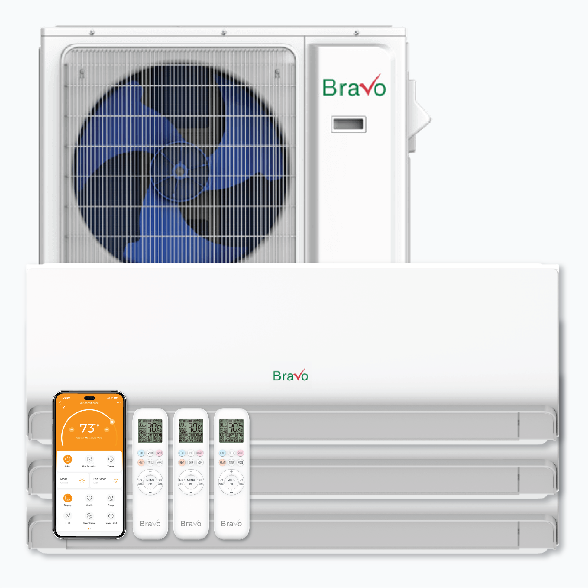 South Mini Splits | Bravo Milano 3-Zone Ductless Mini Split AC & Heat Pump -- 24000 BTU (2.0 Ton), Wall Mount Units (7K+9K+9K) BTU, Inverter Technology, 230V, Heating & Cooling 